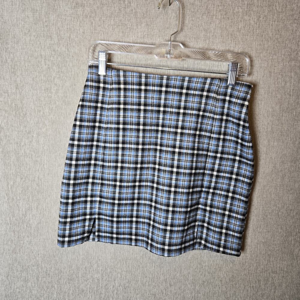Eyeshadow Plaid Double Slit Mini Skirt Junior’s Size 9 Black Black White Zip